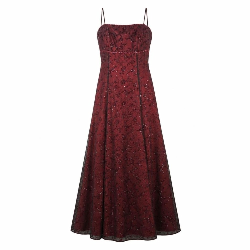 Blondie Nites Dress Sz 3/4 Burgundy Beaded Sequined Empire Whimsigoth Y2K Corset